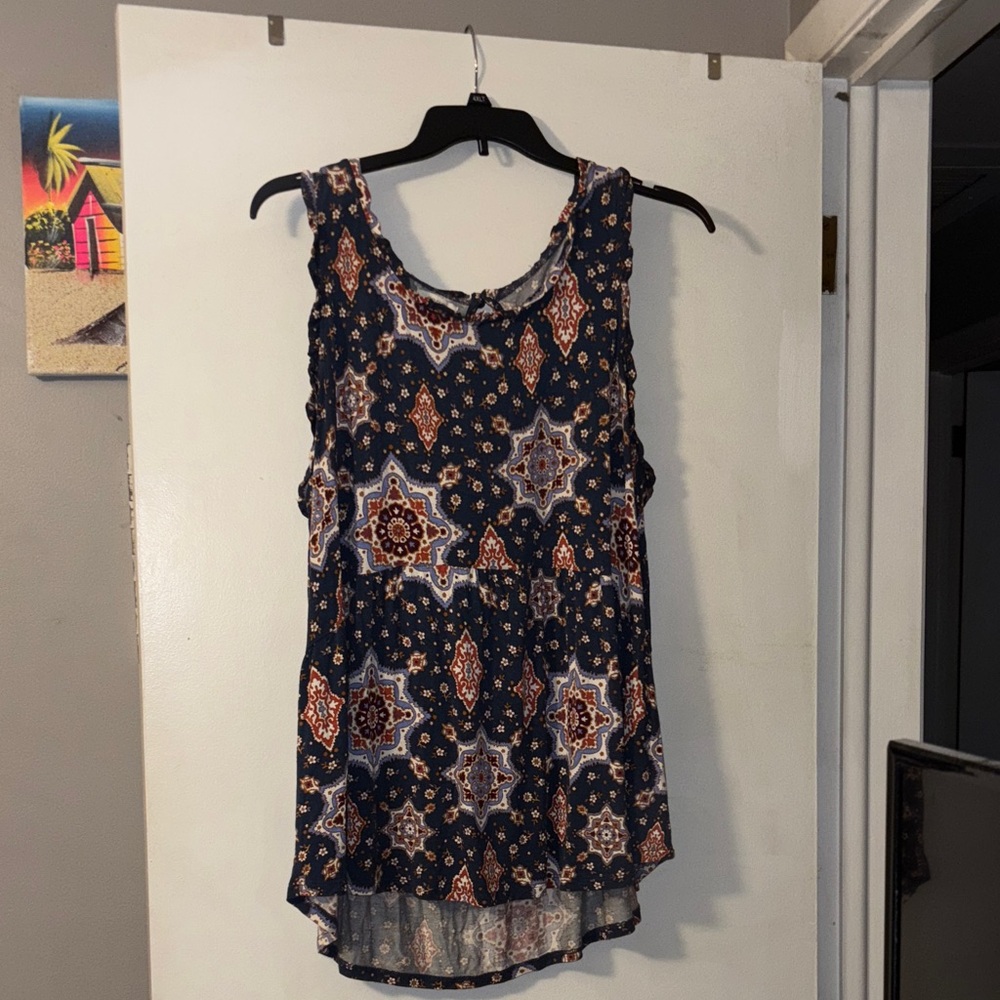 Maurices Navy and Orange Patterned Tank Top